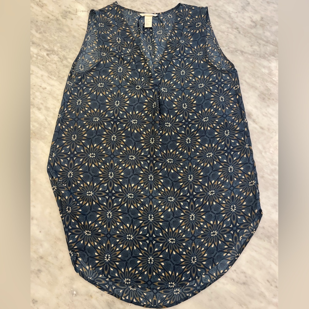 H&M Blue and Tan Geometric Sleeveless Tunic